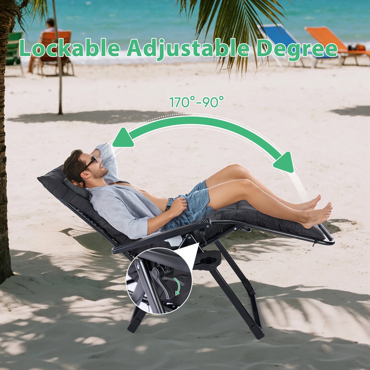 Patio Lounge Chair Folding Portable with Cup Holder
