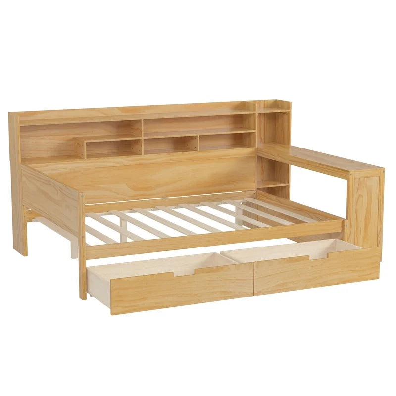 Wood Full Size Daybed with Storage Shelves