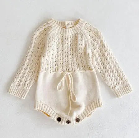 Baby Girls Knitted Bodysuit Long Sleeve Ruffled