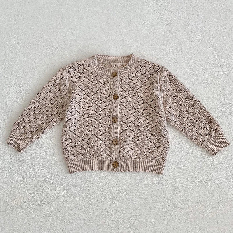 Girls Solid Color Knitted Cardigan Long Sleeves