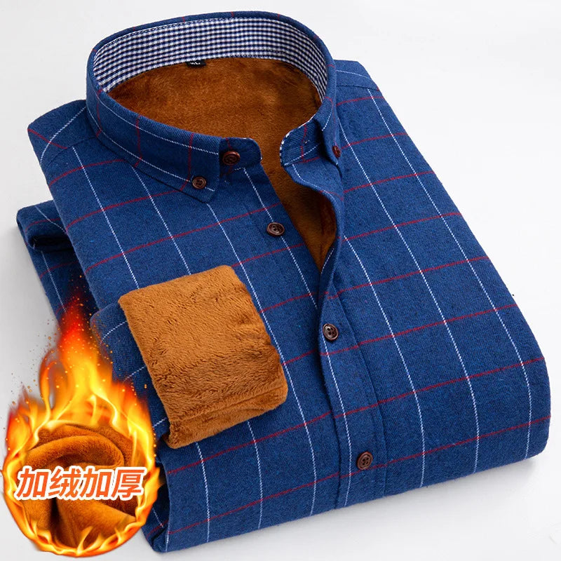 Mens Warm Plus Velvet Thick Cotton Shirts