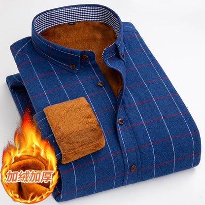 Mens Warm Plus Velvet Thick Cotton Shirts