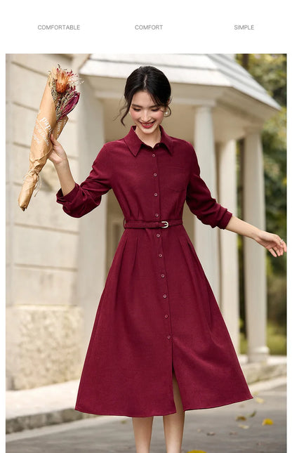 Woman Red Long Dress French Style Vintage