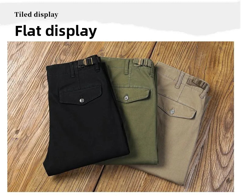 Casual Cotton Pants, Loose Straight Leg Workwear