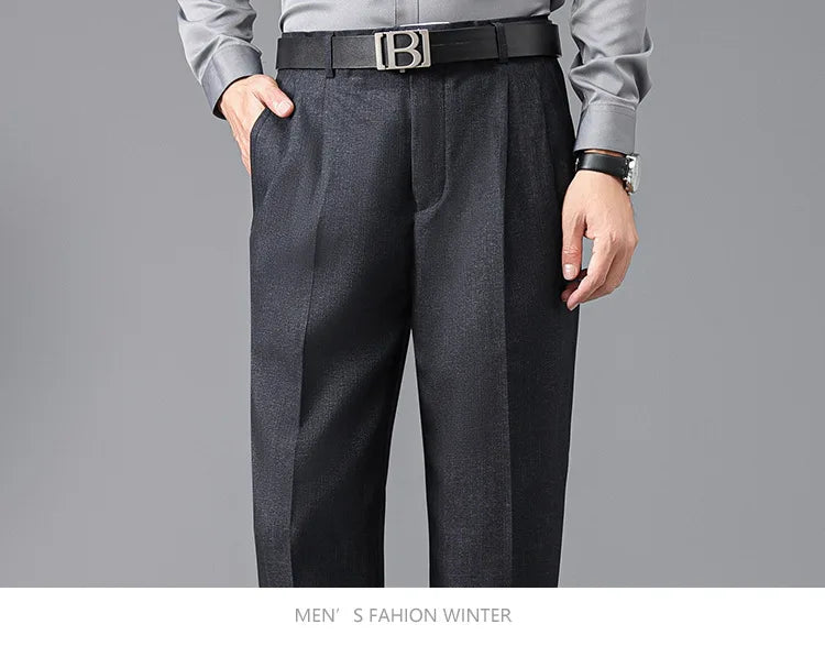 Double Pleated Mens British Pants High Waist