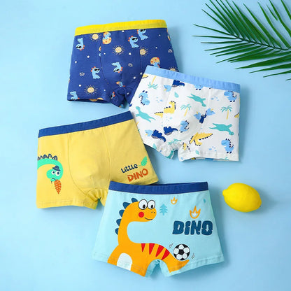 4PCS Boys Cotton Antibacterial Cute Cartoon Print Underwear