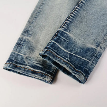Men Paisley Bandana Print Patch Jeans Skinny