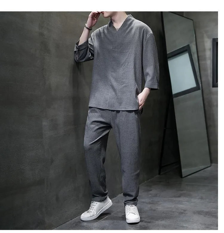 2 Pcs Mens Fashion Trend Solid Color Loose Sport