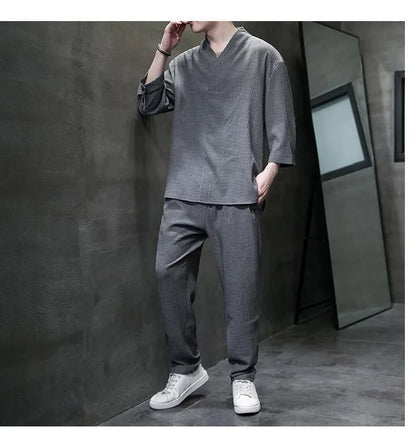 2 Pcs Mens Fashion Trend Solid Color Loose Sport