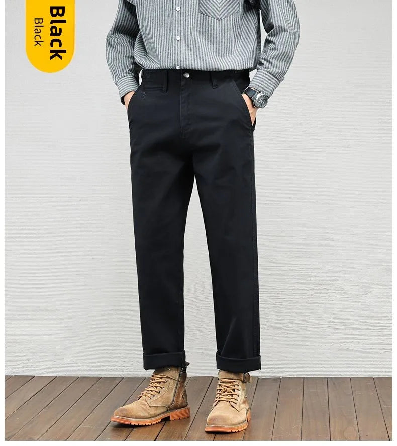 Casual Cotton Pants, Loose Straight Leg Workwear