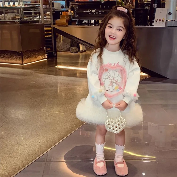 Girls' Casual Stylish Patchwork Tulle Hoodie Dresses