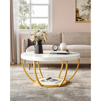 32" Circle Coffee Table for Living Room, 2-Tier