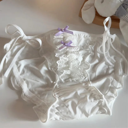 4 Pcs Young Girl Middle Waist  Lace Briefs Underwear Teenage