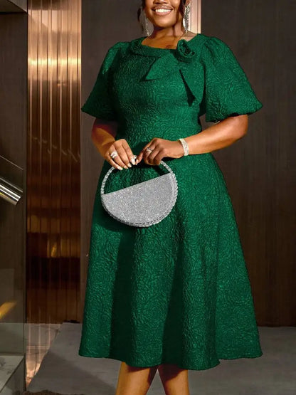 Elegant A-line Dress Short Sleeve 3D Puff Sleeves
