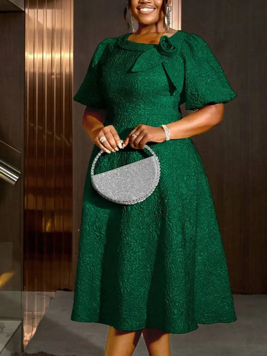 Elegant A-line Dress Short Sleeve 3D Puff Sleeves