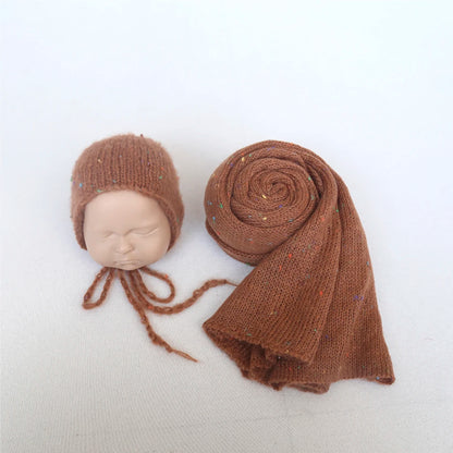 Vintage Knit Stretch Fuzzy Wrap And Bunny Hat