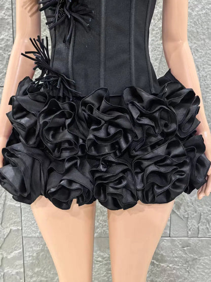 2 Pcs Women Sexy Strapless Bodycon Mini Dress