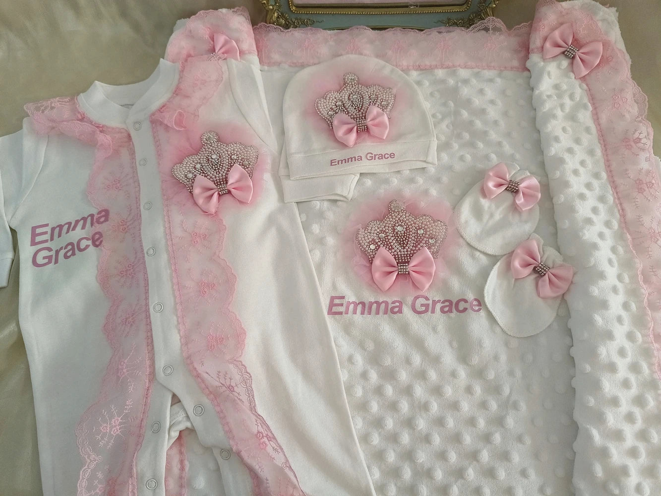 5pcs Handmade Personalized Baby Newborn Jewels Crown Set