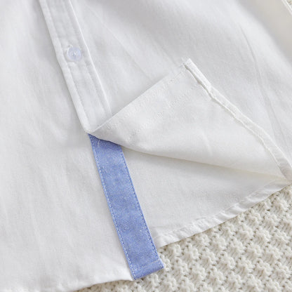 Boys' White Long Sleeve Shirt Embroidery Casual