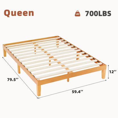 Solid Wood Bed Frame with Sturdy Wood Slat Support