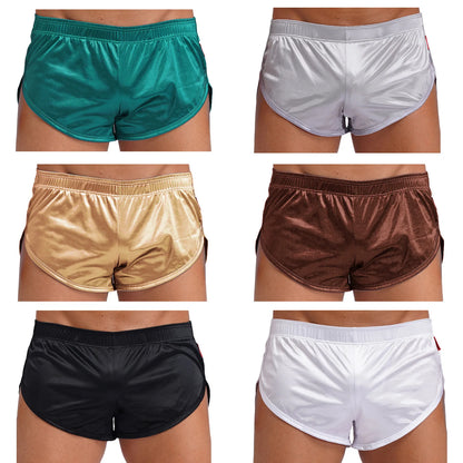 Men Side Split Satin Shorts Built-in Bulge