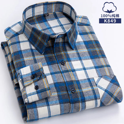 Flannel Plaid Long Sleeve Turn-down Shirts