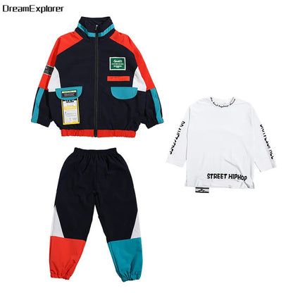 2 Pcs Boys/Girls Hip Hop Contrast Jacket Loose Pants