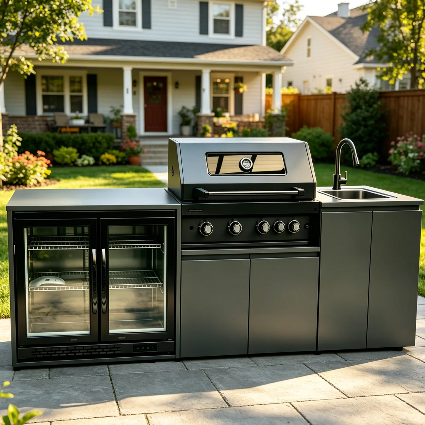 Stainless Steel Outdoor Grill Cooktop Sink Fridge