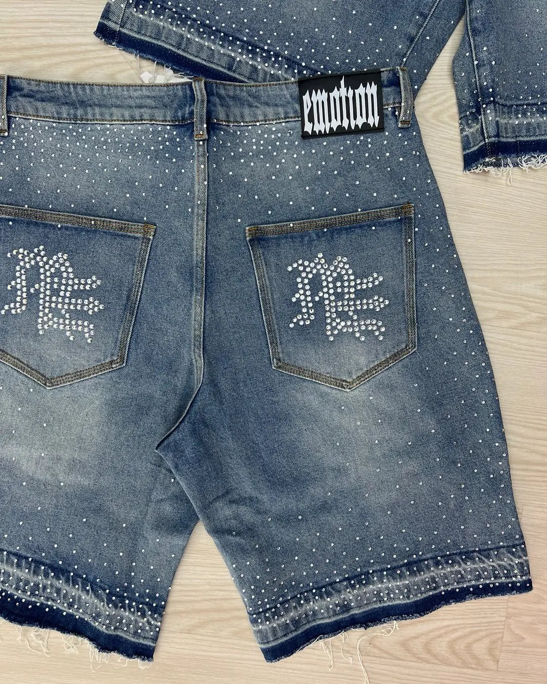 Men Woman Rhinestone Sequin Denim Shorts
