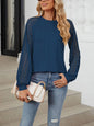 Womens Lantern Sleeve Lace Spliced Design Pullover