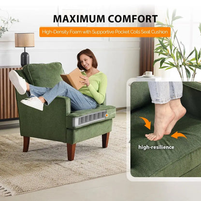 Set Of 2 Modern Accent Chairs, Green Upholstered Armchair Comfy