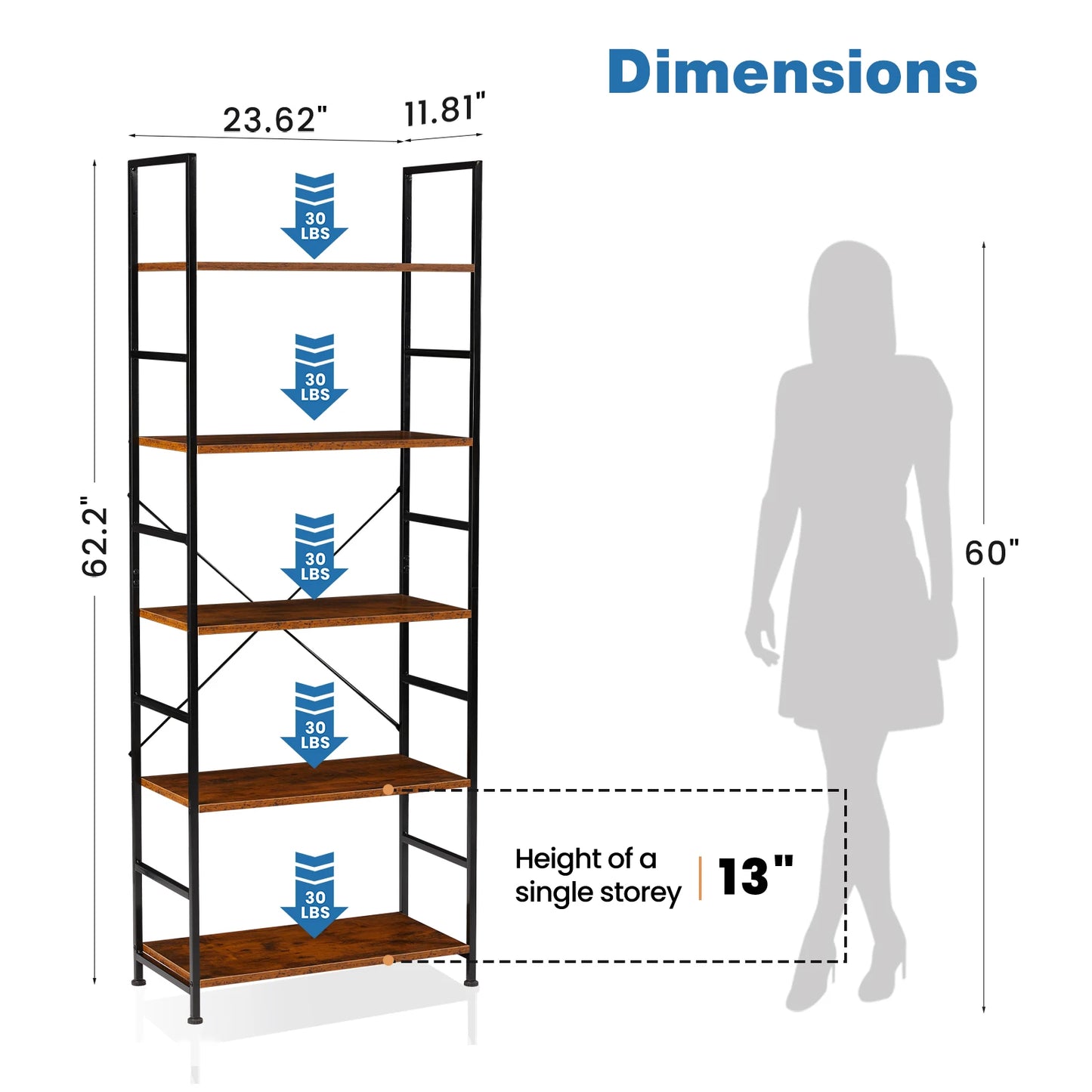 5 Tier Modern Book Case Storage Organizer