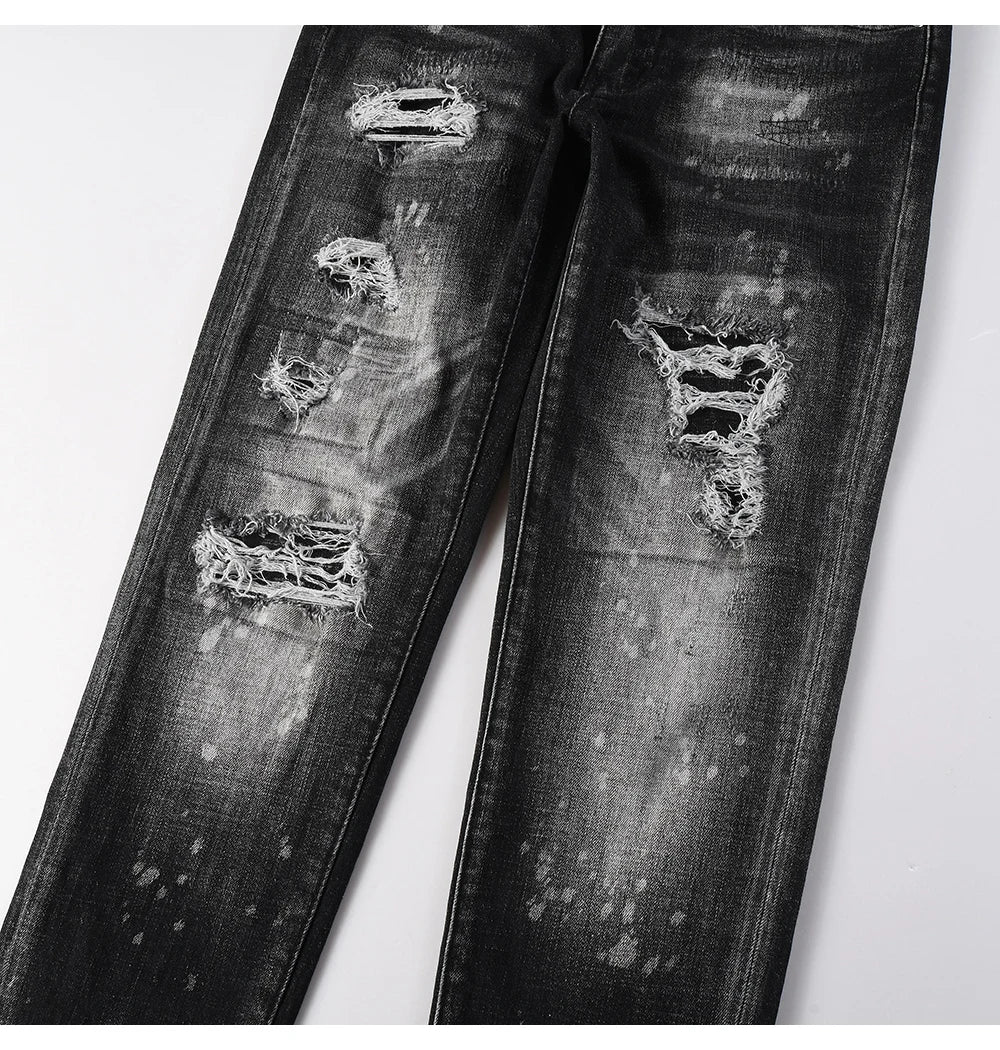 Men Ripped Distressed Black Slim Tapered Jeans