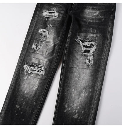Men Ripped Distressed Black Slim Tapered Jeans