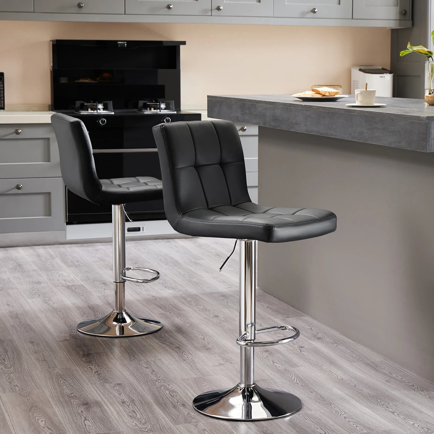 2 PU Leather Bar Stools Upholstered Counter Height