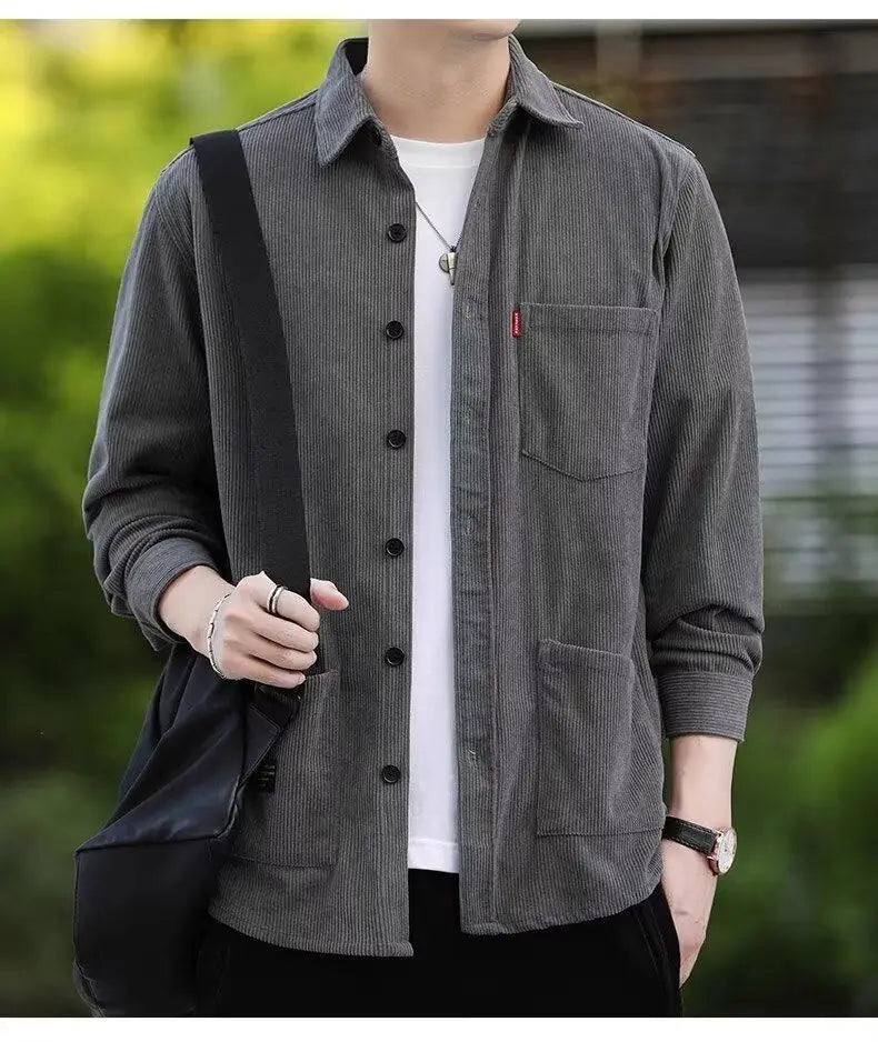 Men's Corduroy Textured Fleece Lining Thermal Coat