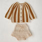 2 Pcs Baby Girls Long Sleeve Striped Cardigan Coat+ Shorts