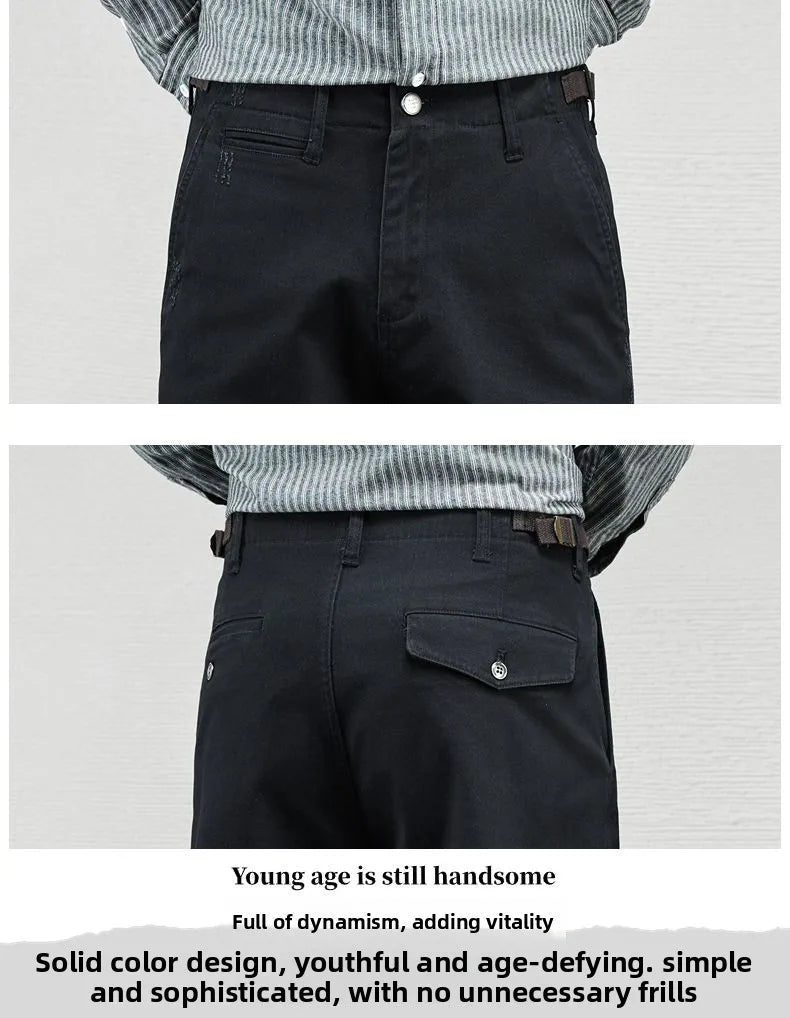 Casual Cotton Pants, Loose Straight Leg Workwear