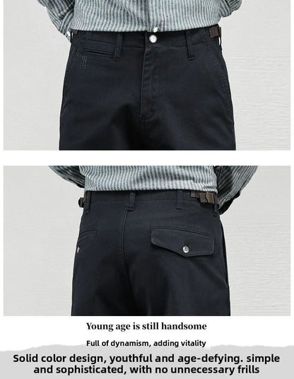 Casual Cotton Pants, Loose Straight Leg Workwear
