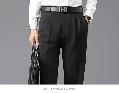 Double Pleated Mens British Pants High Waist