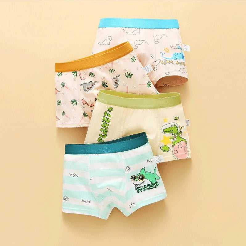 4PCS Boys Cute Cotton Breathable Comfort Underwear