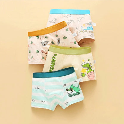 4PCS Boys Cute Cotton Breathable Comfort Underwear