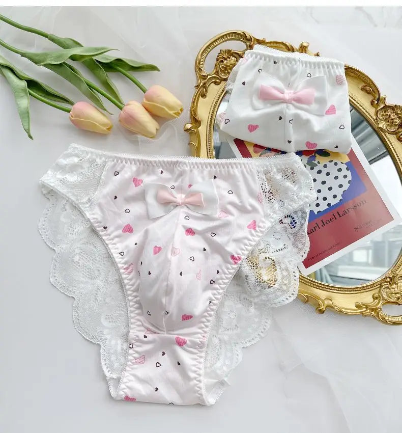 Men's Lace Bowtie Briefs Flower Emroid Sweet Panties