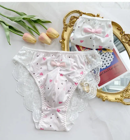 Men's Lace Bowtie Briefs Flower Emroid Sweet Panties