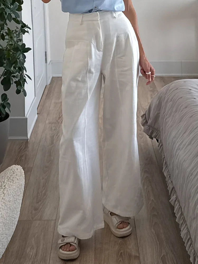 White Pants For Women Cotton Formal High Waist