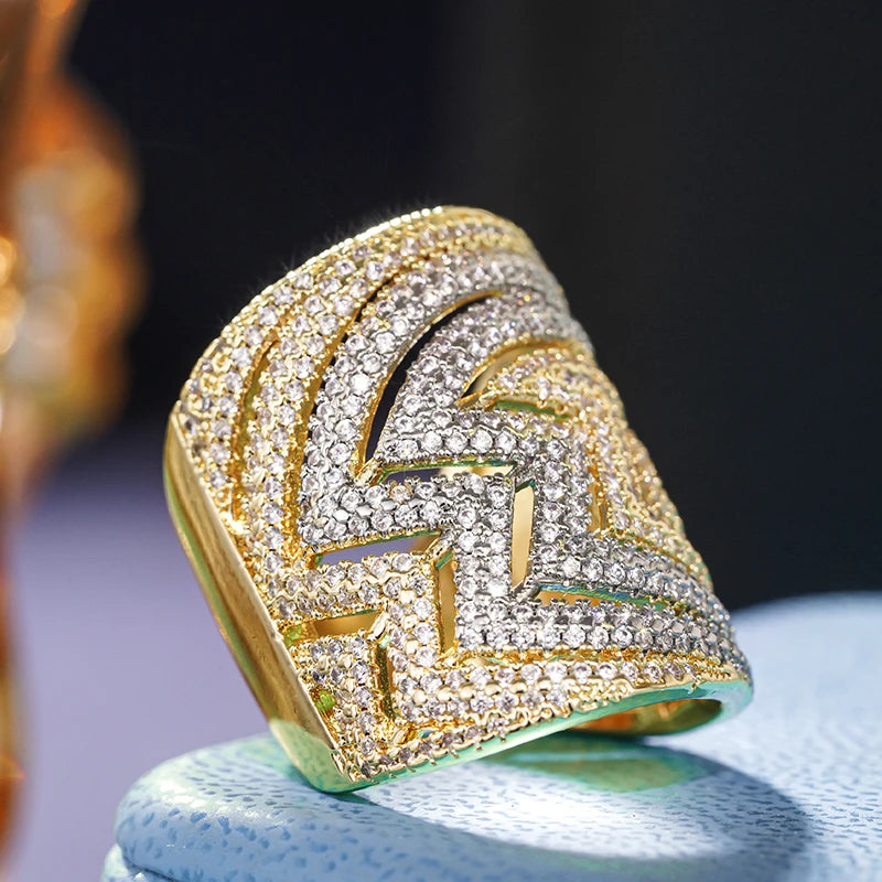 Hollow Geometric Luxury Wide Band Two Tone