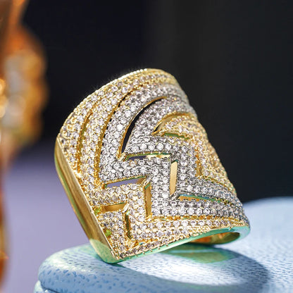 Hollow Geometric Luxury Wide Band Two Tone