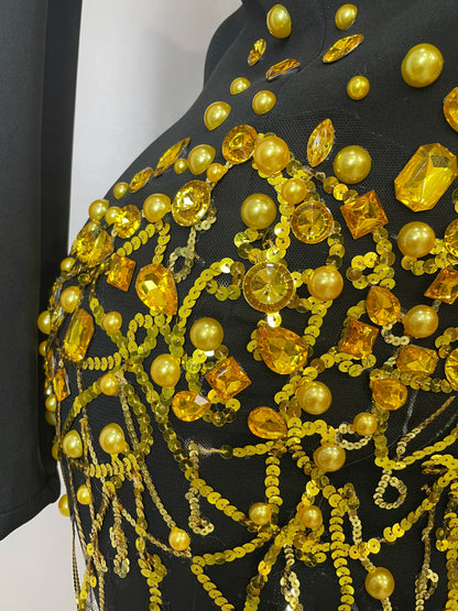 Sparkly Crystal Pearls Long Sleeve Mini Dress