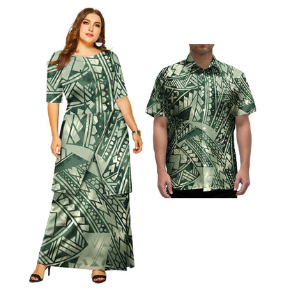 2 Pcs Custom Polynesian Traditional Dresses and Mens Shirts