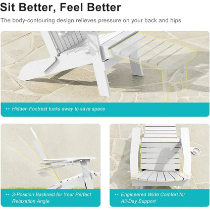 Adjustable Folding Adirondack Chair Set/ Retractable Ottoman